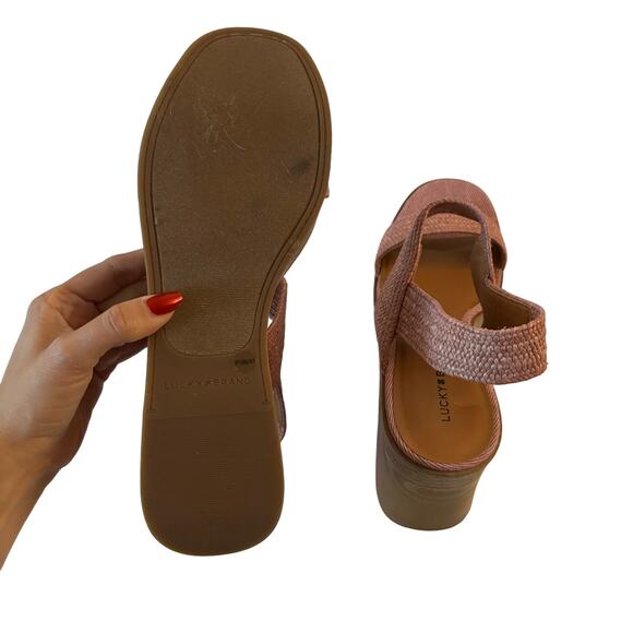 Lucky Brand Delukah Pink Slingback Weave Straps Platform Wedge Sandals Size 9.5 - Picture 5 of 7